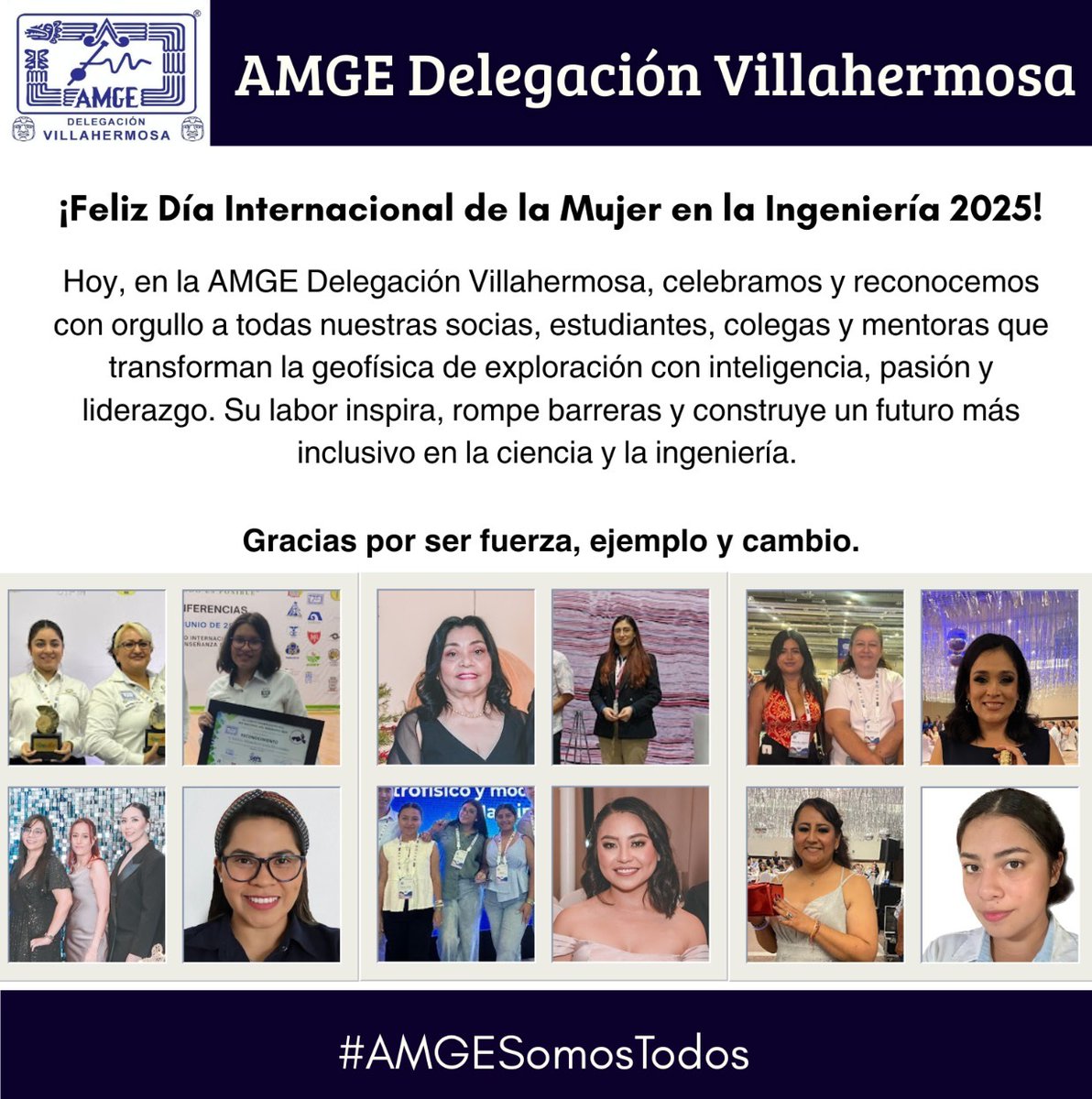 _AMGE_Vhsa's tweet photo. Hoy, en la AMGE Delegación Villahermosa, celebramos y reconocemos con orgullo a todas nuestras socias, estudiantes, colegas y mentoras que transforman la geofísica de exploración con inteligencia, pasión y liderazgo. https://t.co/KWZ4vyJByU