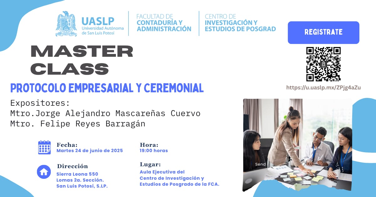 Mañana comparto una master class sobre #protocolo empresarial y ceremonial en la maestría de Dirección Financiera de la <a href="/LaUASLP/">UASLP</a> 

El protocolo es clave para fortalecer relaciones, cultura organizacional y liderazgo estratégico.

 #Ceremonial #RRPP #Liderazgo #ImagenCorporativa