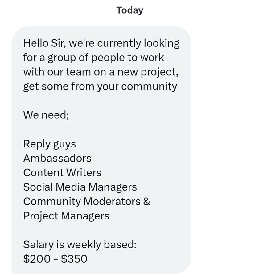 I'm Hiring!!!!

Looking for Web3 Enthusiasts to join my team on a new project

Salary: $200 - $350 Weekly

Interested?  leave a comment below on which aspect you're good at

I'll dm you personally

No experience required

Remote 4- 6 hours daily required

Like, rt &amp; turn on 🔔