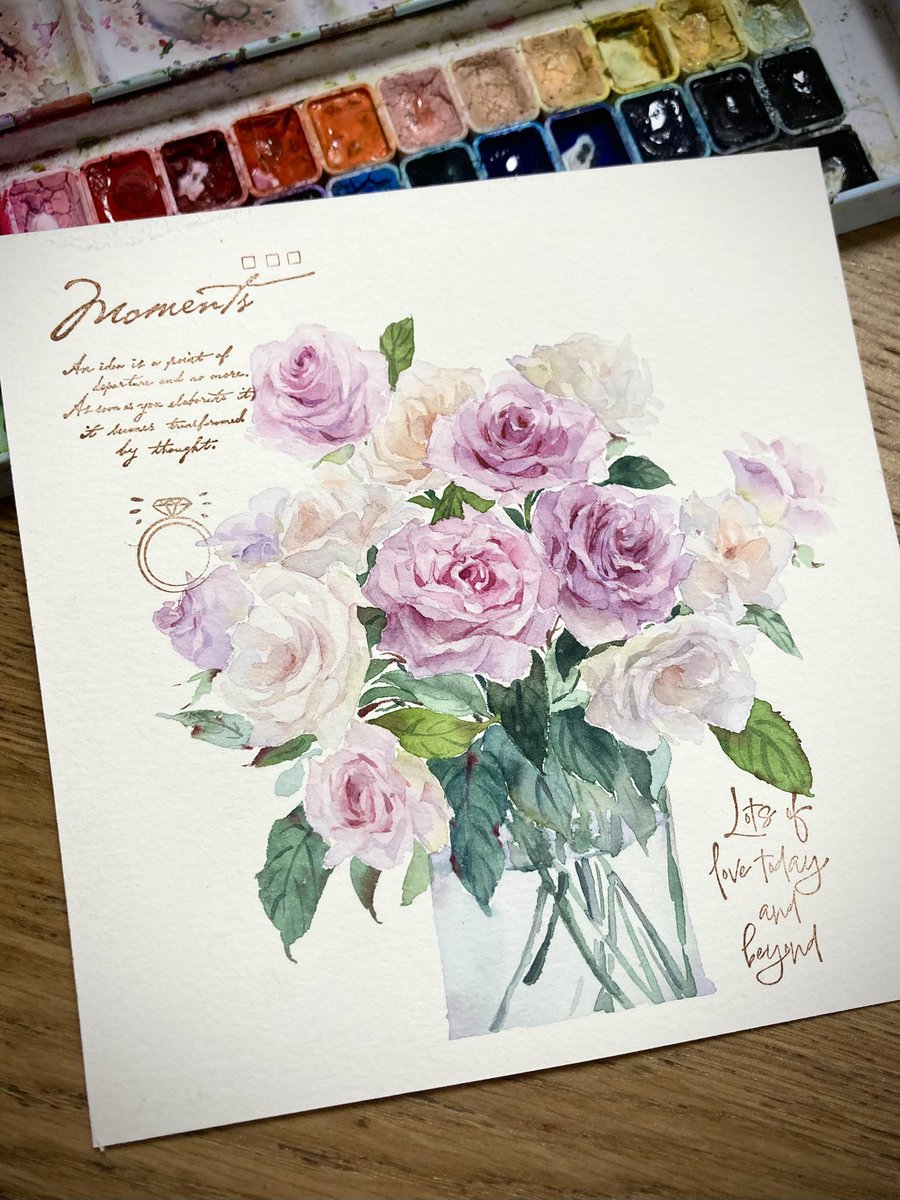 DingpingCn's tweet image. 朝の穏やかな練習時間、バラの瓶花を描きました。
#watercolorpainting #art #watercolor #watercolorart #drawingart