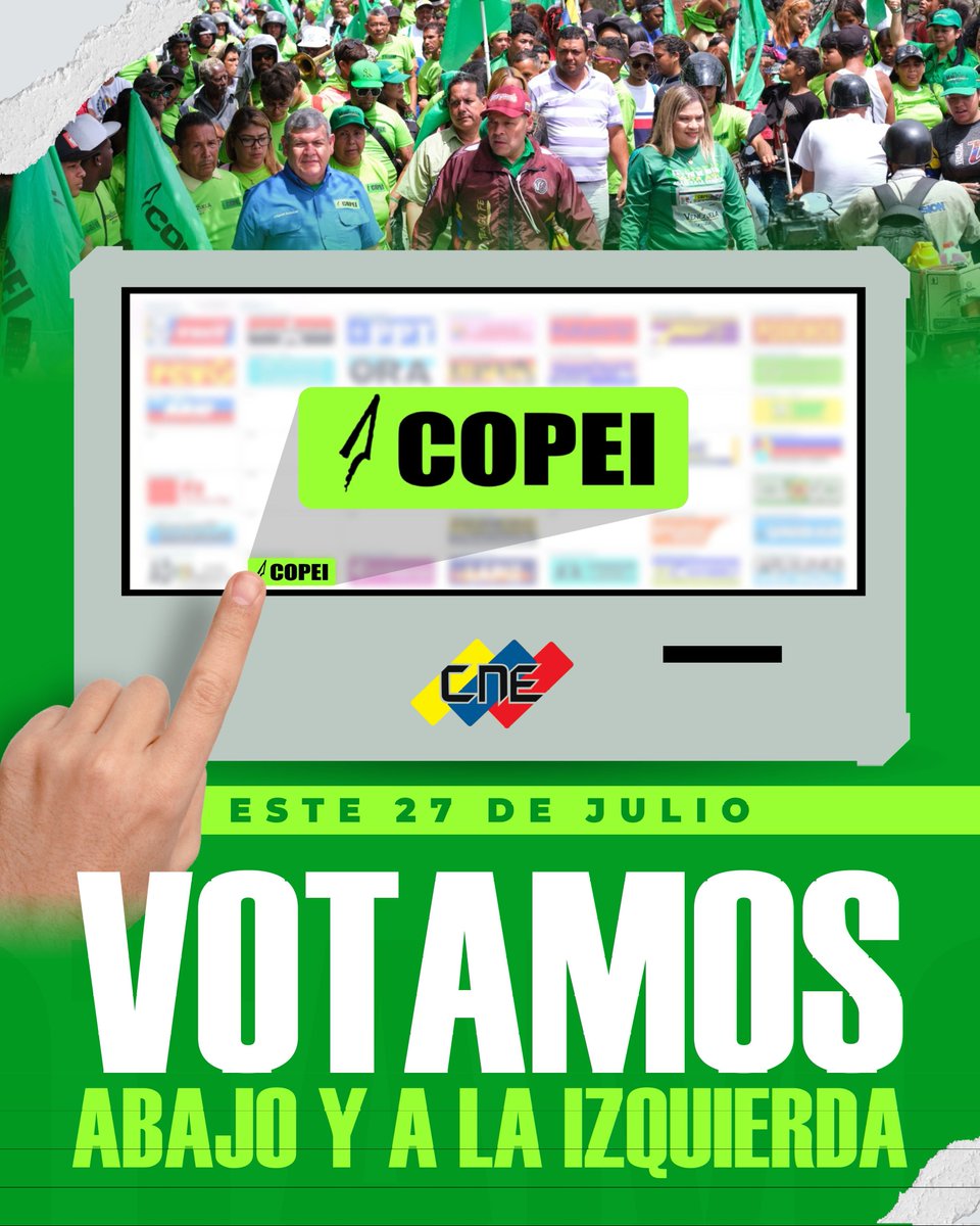 Apreciados hombres y mujeres que conforman nuestra digna copeyanidad 🟢

Este 27 de julio, en las elecciones municipales, tenemos la oportunidad de cambiar el rumbo de nuestras comunidades. Con esperanza y compromiso, los invitamos a marcar la tarjeta verde de 𝗖𝗢𝗣𝗘𝗜,
