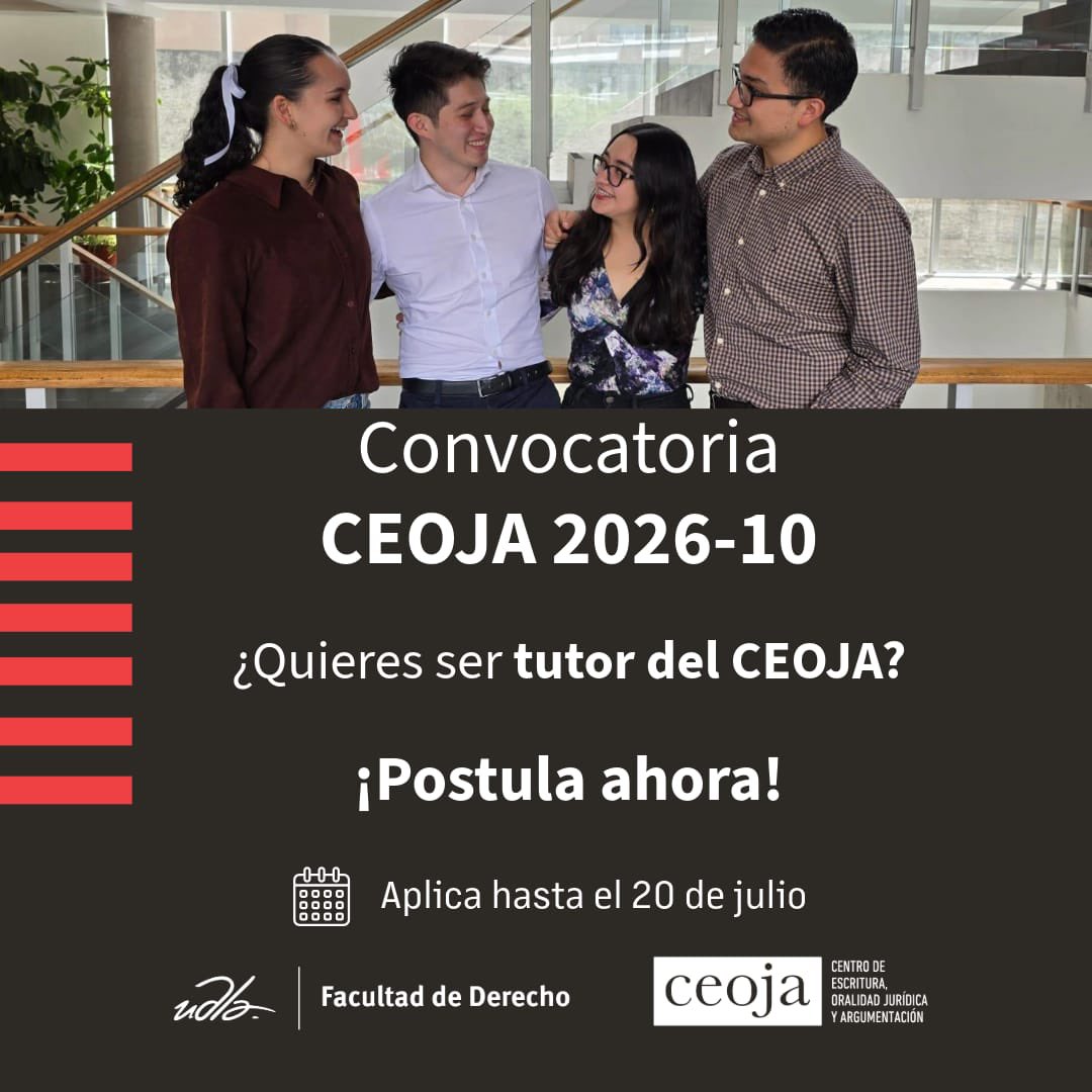 🚨 ¡Convocatoria abierta para tutores del CEOJA!
¿Estudias Derecho en <a href="/UDLAEcuador/">UDLA Ecuador</a>? 
Postula para el período 2026-10.

 🎯 Requisitos: 
✔ Ser estudiante activo/a 
✔ PGA ≥ 8 
✔ Haber aprobado Argumentación jurídica ✔ Carta de motivación 

Formulario: forms.office.com/r/d1Crcyg1xw?o…