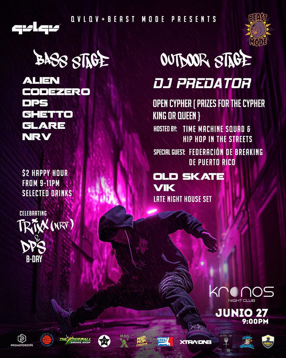 QVLQV's tweet image. 06.27.25

QVLQV &amp;amp; Beast Mode Presents: Back to the Old School 4 @ Kronos Nightclub 

All vinyl night

@_codezero 
@djalienpr 
DPS
Ghetto 
Glare
NRV

With special sets by @djpredatorpr and DJ Vik