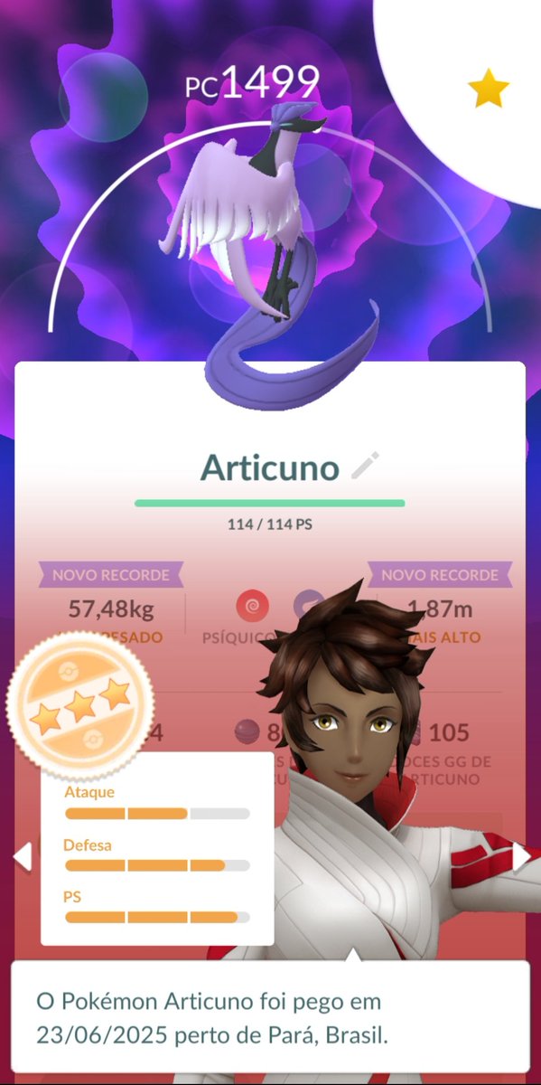 Escolhi Articuno de Galar na pesquisa das Aves, pq tenho poucos dele, na esperança de brilhar... Mas, ok, IV bonzinho até hahaha ✨✨😎🤌🏻

#Articuno #ArticunodeGalar #AvesdeGalar #PokemonGO #Pokemon