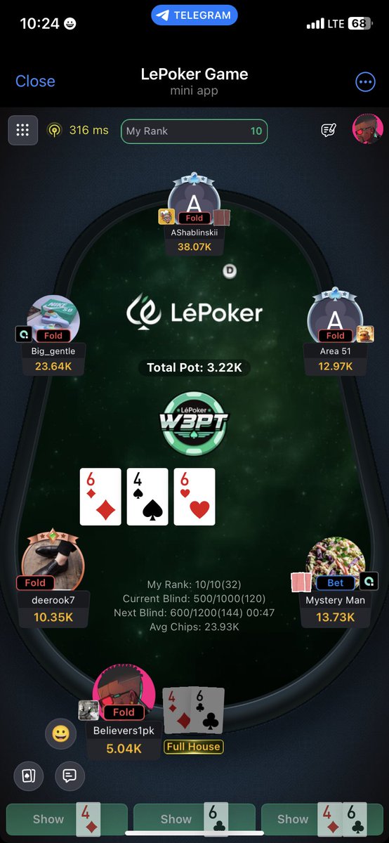 believers1pk's tweet photo. Got a FLUSH and a FULL HOUSE on the table in LePoker—which wins? Dropped a fat pot, rank 4,700 vibes incoming! 😁😁😁🫢🫡💥#PokerStrategy #HandRankings #LePokerGame @LePokerGame #nicehandbro https://t.co/5PCetspTtp