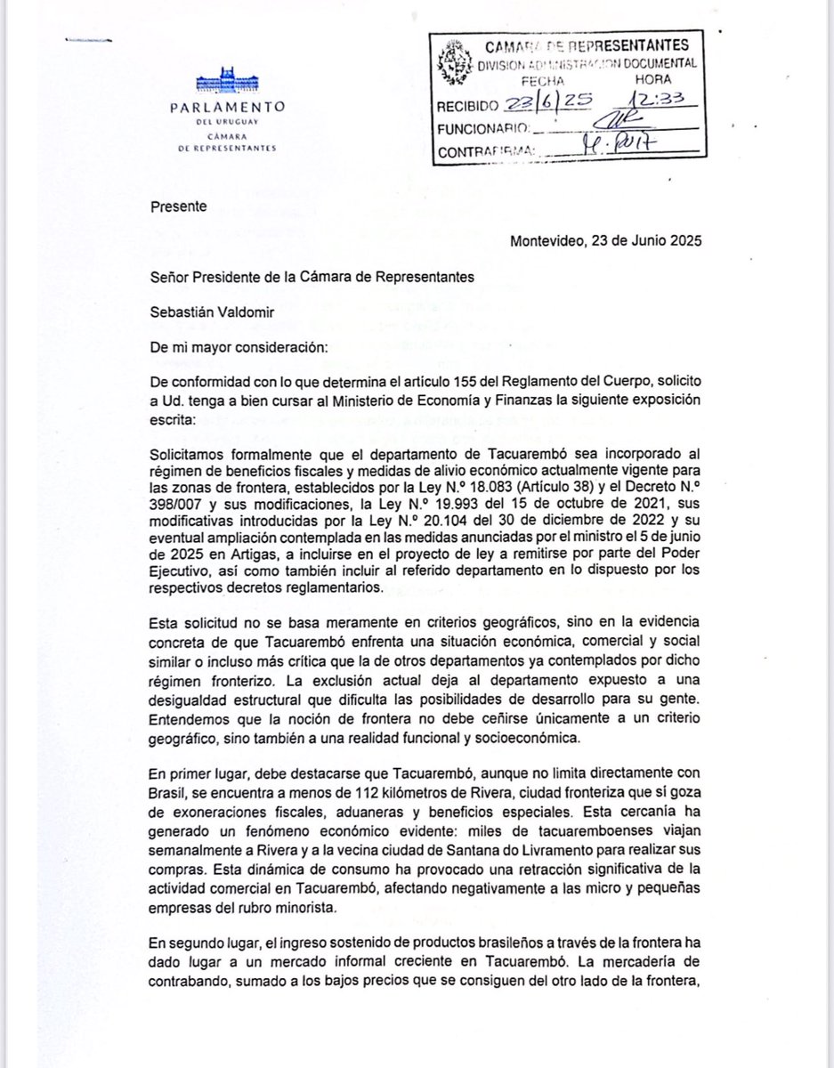 MaxiCampo10's tweet image. TACUAREMBÓ NO PUEDE SER EL ÚNICO DEPARTAMENTO SIN BENEFICIOS FISCALES AL NORTE DEL RÍO NEGRO. 

Nuestro departamento se ve atravesado por la influencia de la frontera, la realidad socio económica se parece mucho más a la realidad de los departamentos fronterizos que a los del…