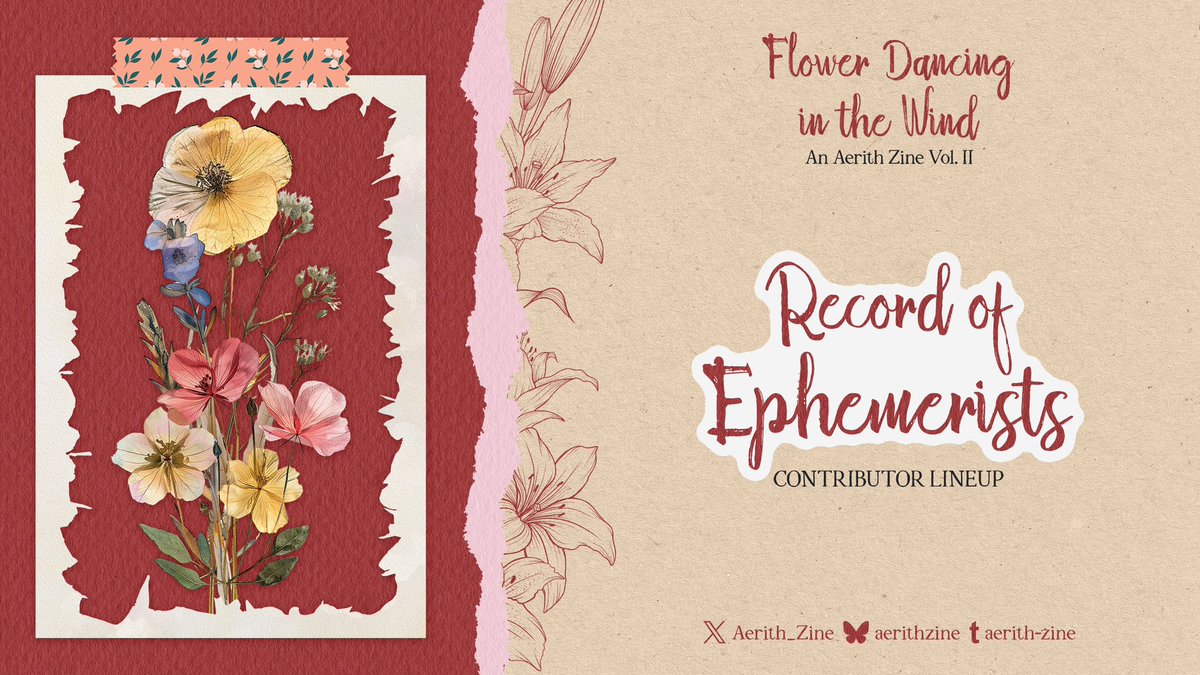 🌷CONTRIBUTOR LINEUP🌷

We’re excited to introduce you to the collection of artists and writers crafting Aerith’s journal! Our esteemed ephemerists are hard at work already, and can’t wait to show you what they’re working so hard on. ✨