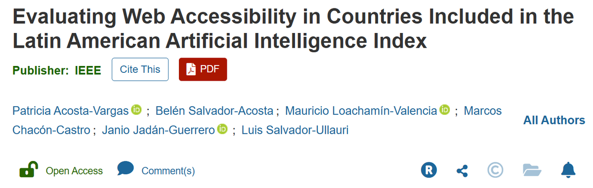 🌎💻Gracias @Udlaec y a todos mi colaboradores en el ¡Nuevo estudio! Analizamos la relación entre el Índice Latinoamericano de IA (ILIA) y el Índice de Accesibilidad Web (WAIN) en 19 países. ieeexplore.ieee.org/document/11036…