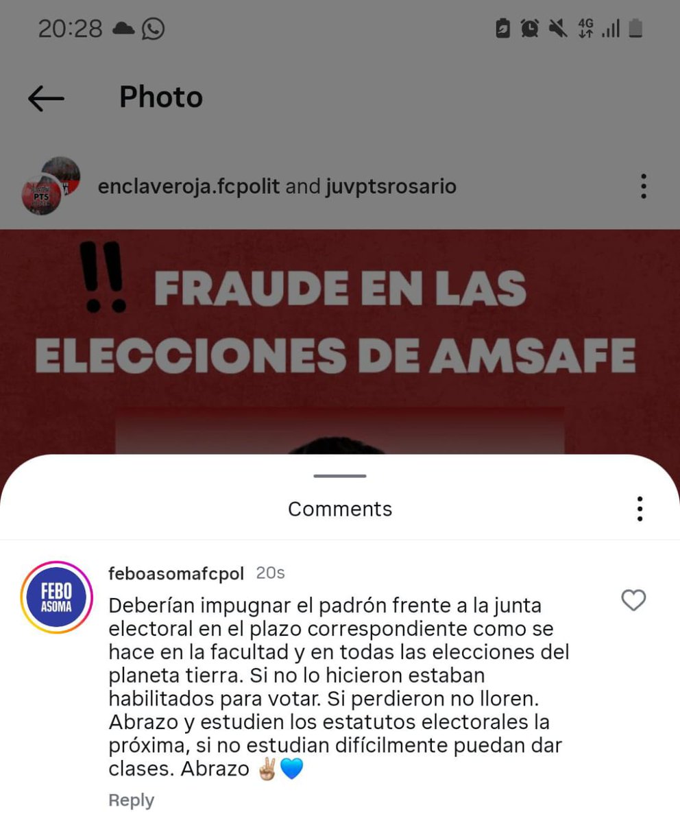 En este comentario (que luego borraron) la organización a  <a href="/JoelNatali1/">Joel Natali</a> confiesa que votó de manera ilegal (no trabaja en la docencia hace 2 años), pero que como no lo denunciamos debemos callarnos. 
Curioso concepto de la democracia tienen.