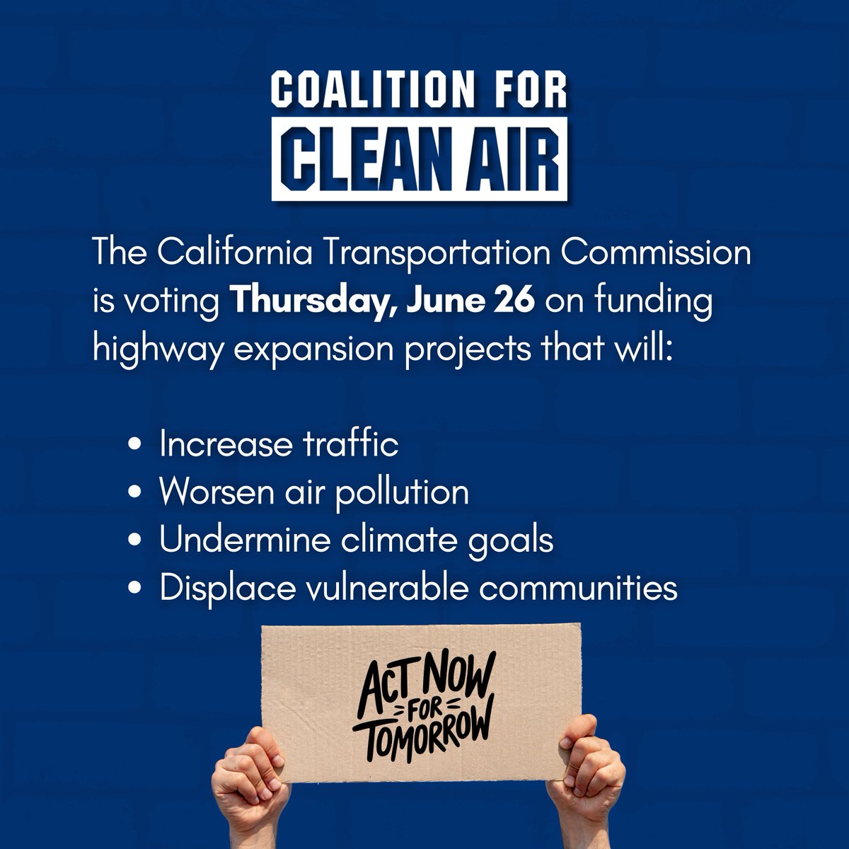CleanairCA's tweet image. 📢#ACTIONALERT: CONTACT THE @California_CTC TODAY! 

ccair.org/advocacy/take-…
