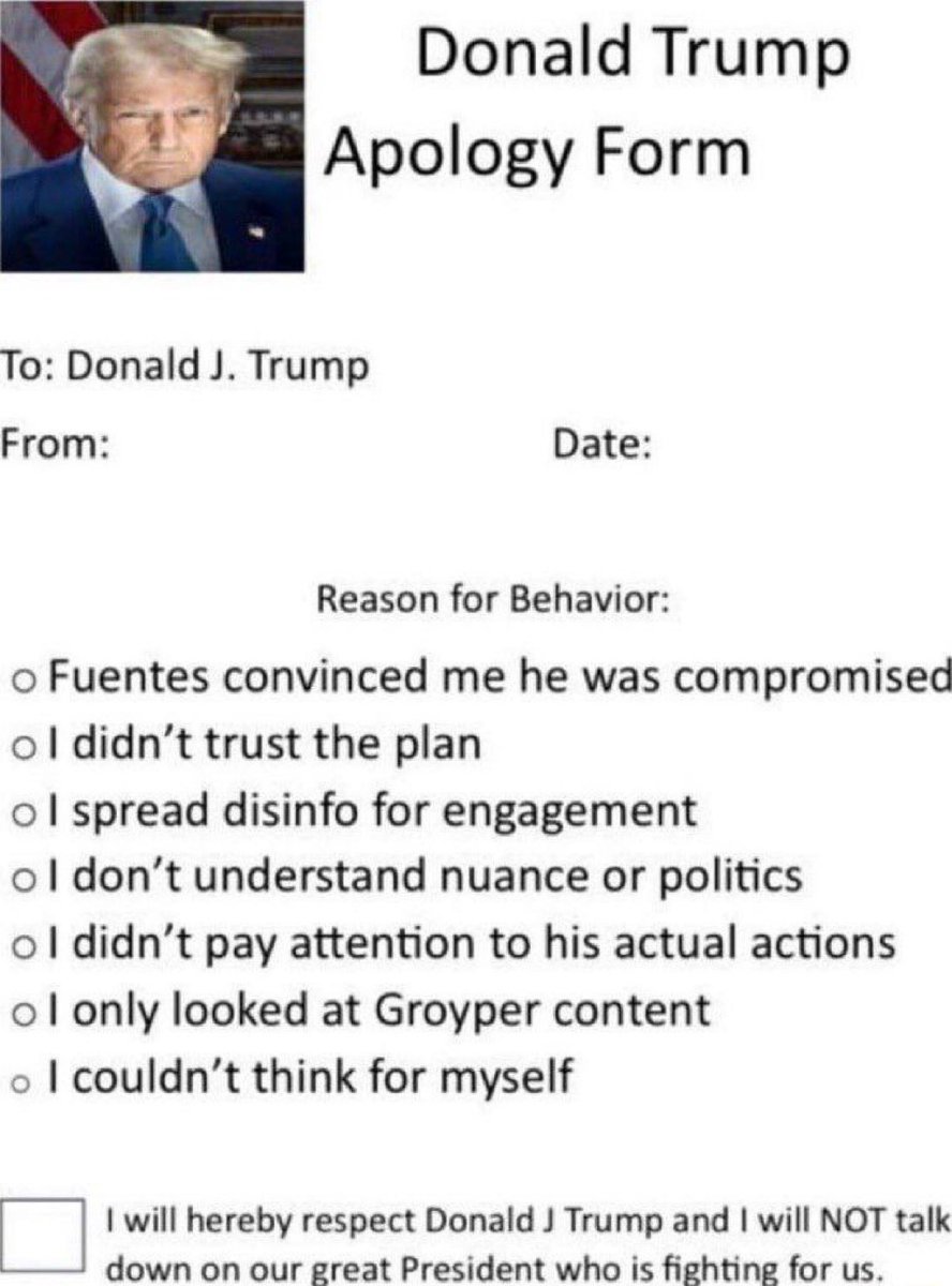 All you fair winded MAGA folks that did not trust Trump.  I’ll help you write your apology.
