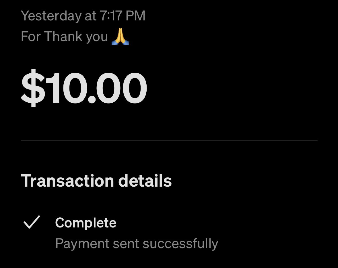 Sent $ to a follower 

Reward for working on a referral with me