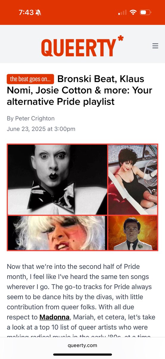 New piece live today on <a href="/Queerty/">Queerty</a> - a handy alternative Pride playlist! I love highlighting the work of queer artists!
Check it out here:
tinyurl.com/ALT-PRIDE