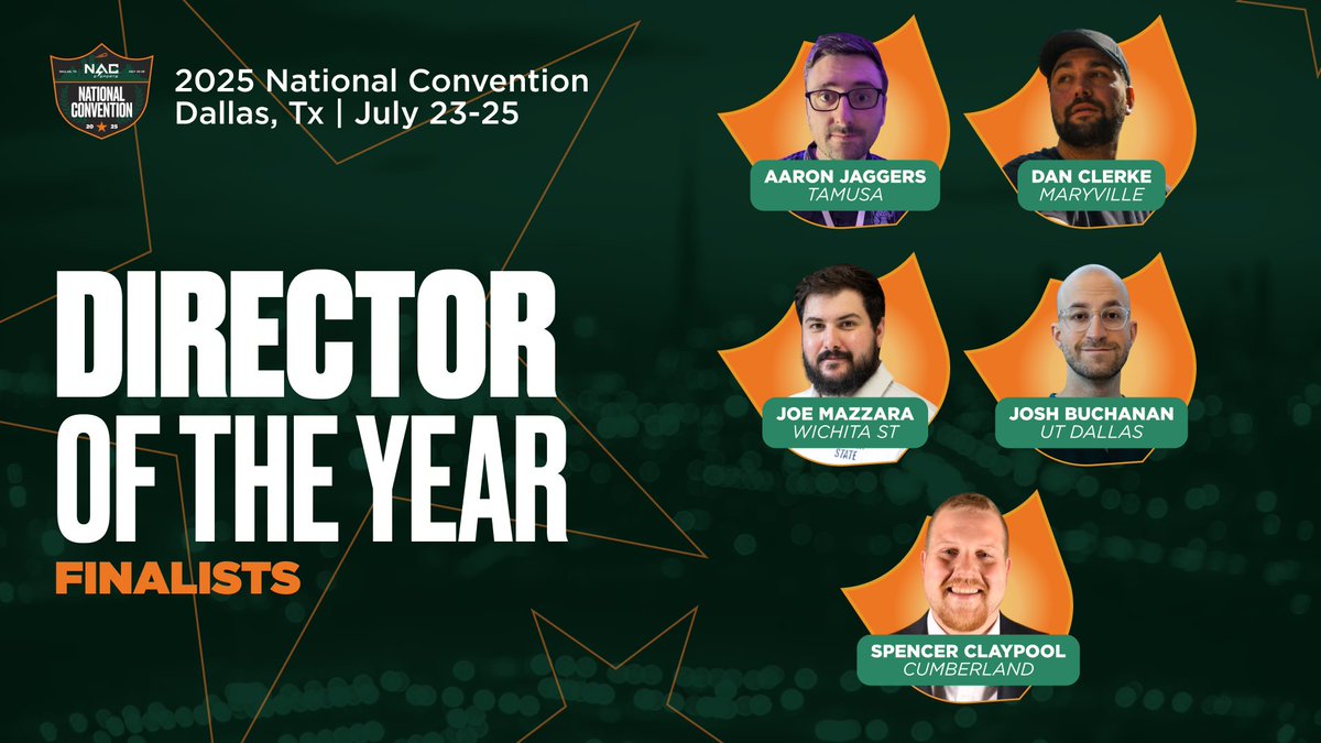 The 2025 Director of the Year Finalists

From outstanding mentorship to groundbreaking ideas, these leaders in the collegiate esports have raised the bar and inspired us all.

From <a href="/TAMUSAEsports/">TAMUSA Esports</a>: <a href="/aaron_jaggers/">Aaron Jaggers</a>
From <a href="/MaryvilleGG/">Maryville Esports</a>: <a href="/clerkie/">Daniel Clerke</a>
From <a href="/EsportsWSU/">Wichita State Esports</a>: <a href="/skweegee13/">Joe “SkweeGee” Mazzara</a>
From