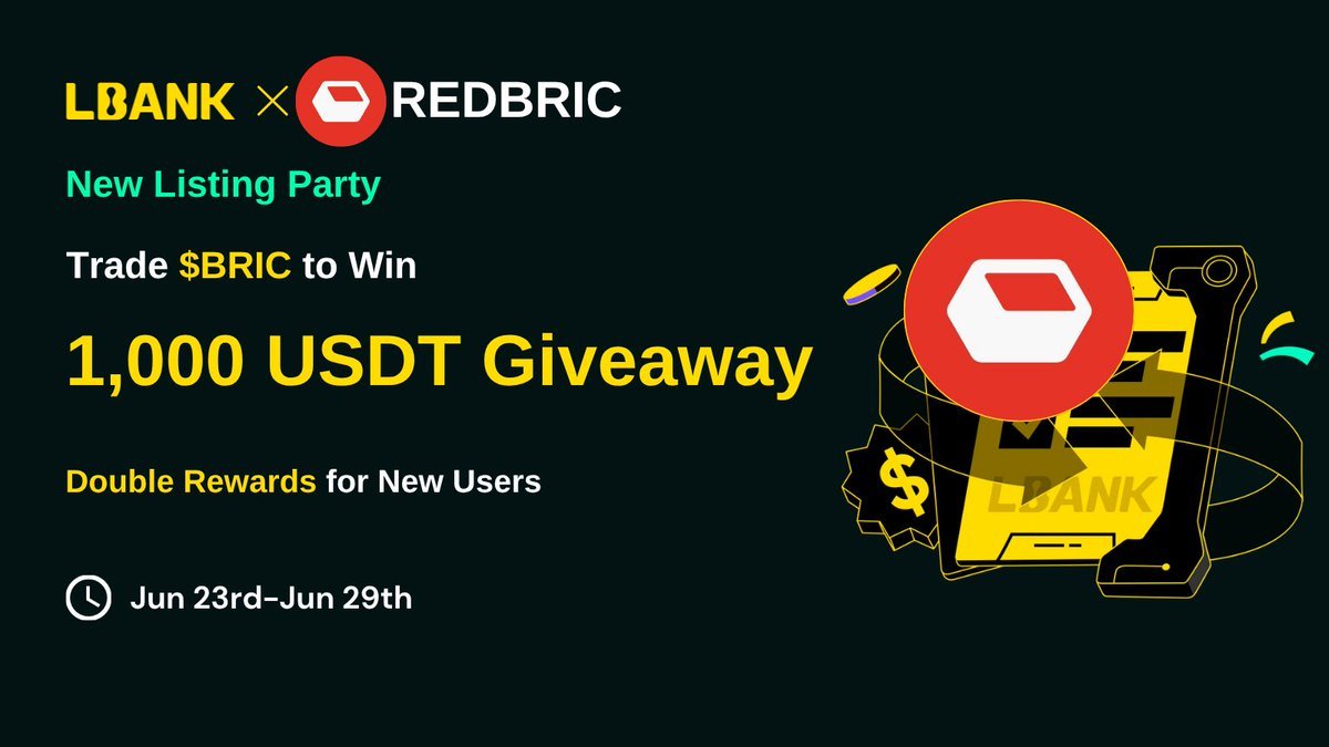 🎁 NOVA LISTAGEM EM FESTA  
🎉 LBank x $BRIC — Sorteio de 1.000 USDT  
Faça trading ≥ $20 em $BRIC para ganhar 5 USDT  
Novos usuários ganham 10 USDT

🚀 Como Participar：  
1️⃣ Faça trading com $BRIC  
2️⃣ Dê RT, marque 3 amigos e curta  
3️⃣ Cadastre-se com o código de convite