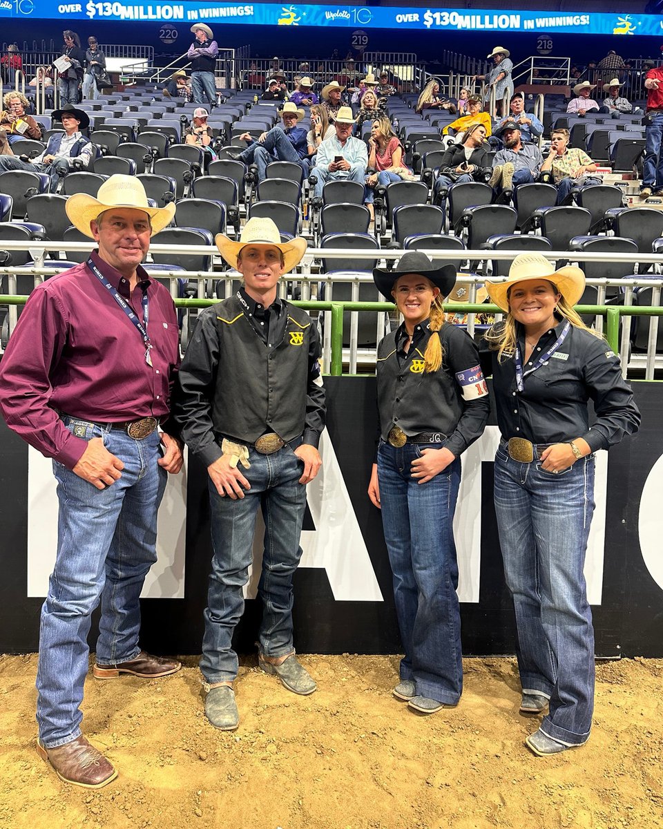 WCCoyotes's tweet image. WC&apos;s Cashton Weidenbener wins the CNFR National Title in Team Roping! And Jacee Graff takes Reserve National Champion in Goat Tying! What an incredible showing at the College National Finals Rodeo! bit.ly/44eHTwi
