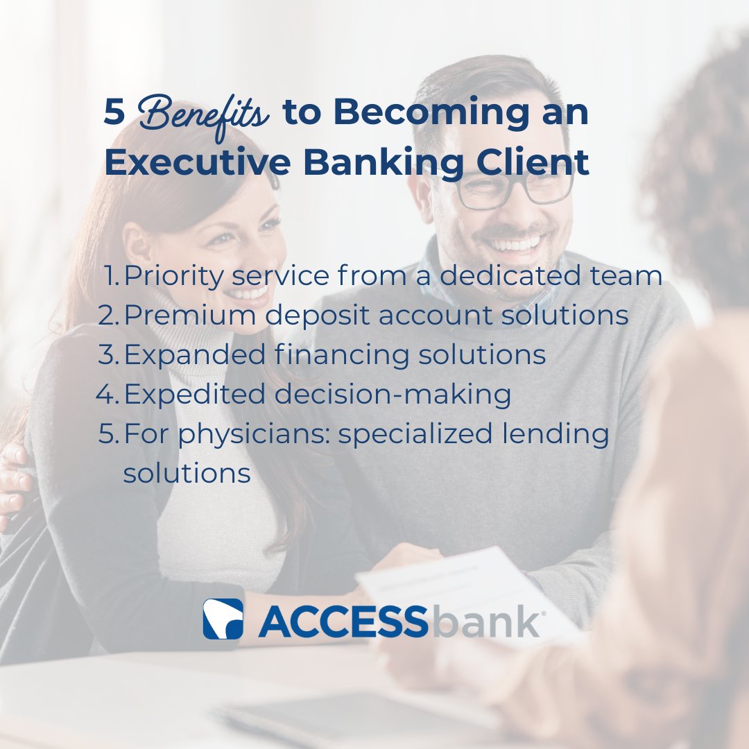 When you become an Executive Banking client, you receive personalized priority service so you can focus on other things — like that summer vacation you’ve been planning.

Reach out to our team to learn more: accessbank.com/for-you/execut…