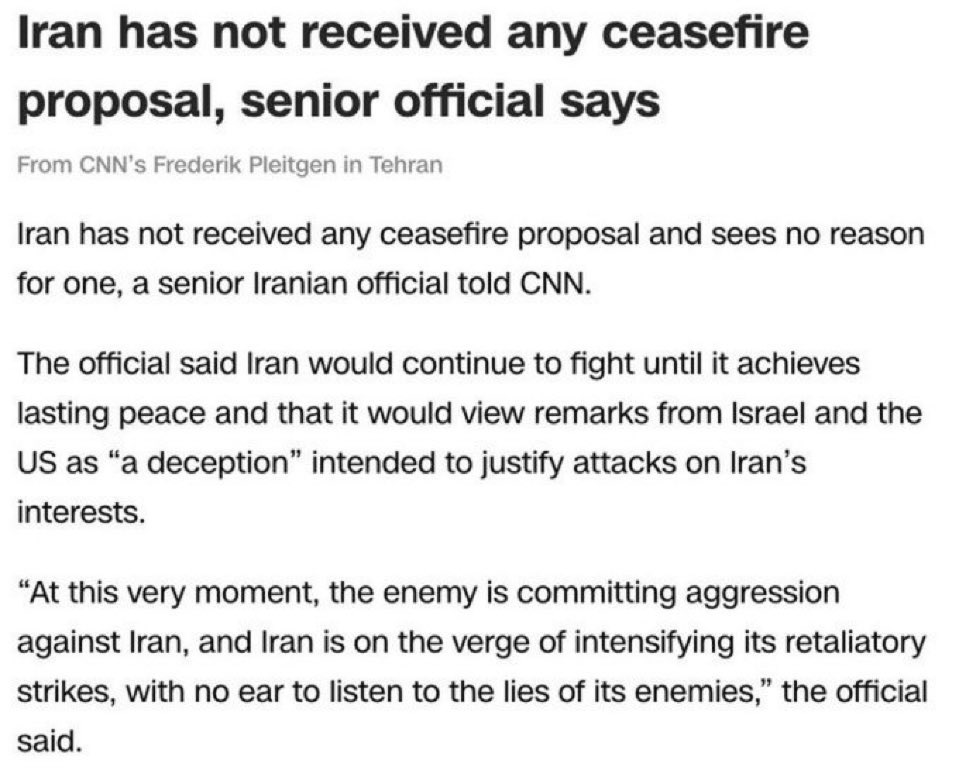 Wtf is this now? Iran never received any ceasefire agreement…
#IranIsraelConflict #Ceasefire