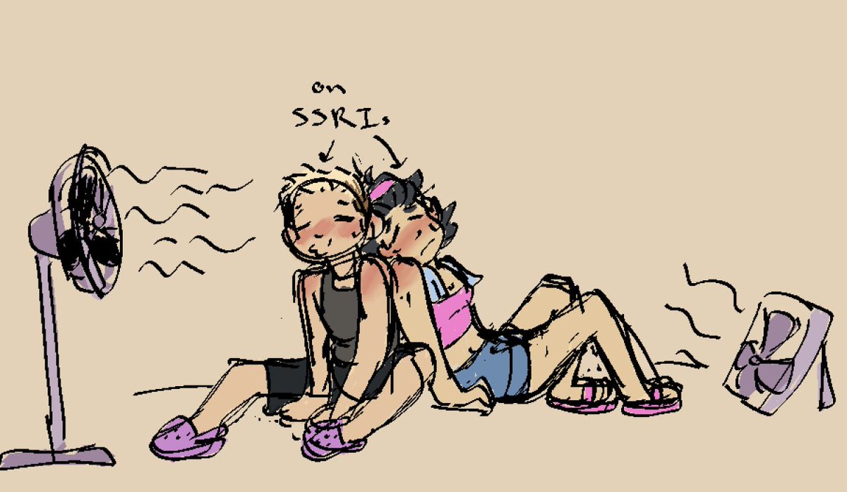 The heatwave in the Northeast is killing me so have Bones n Nene dying from the heat 😭
All my fellow SSRI homies keep cool bc they increase our sensitivity to heat <3