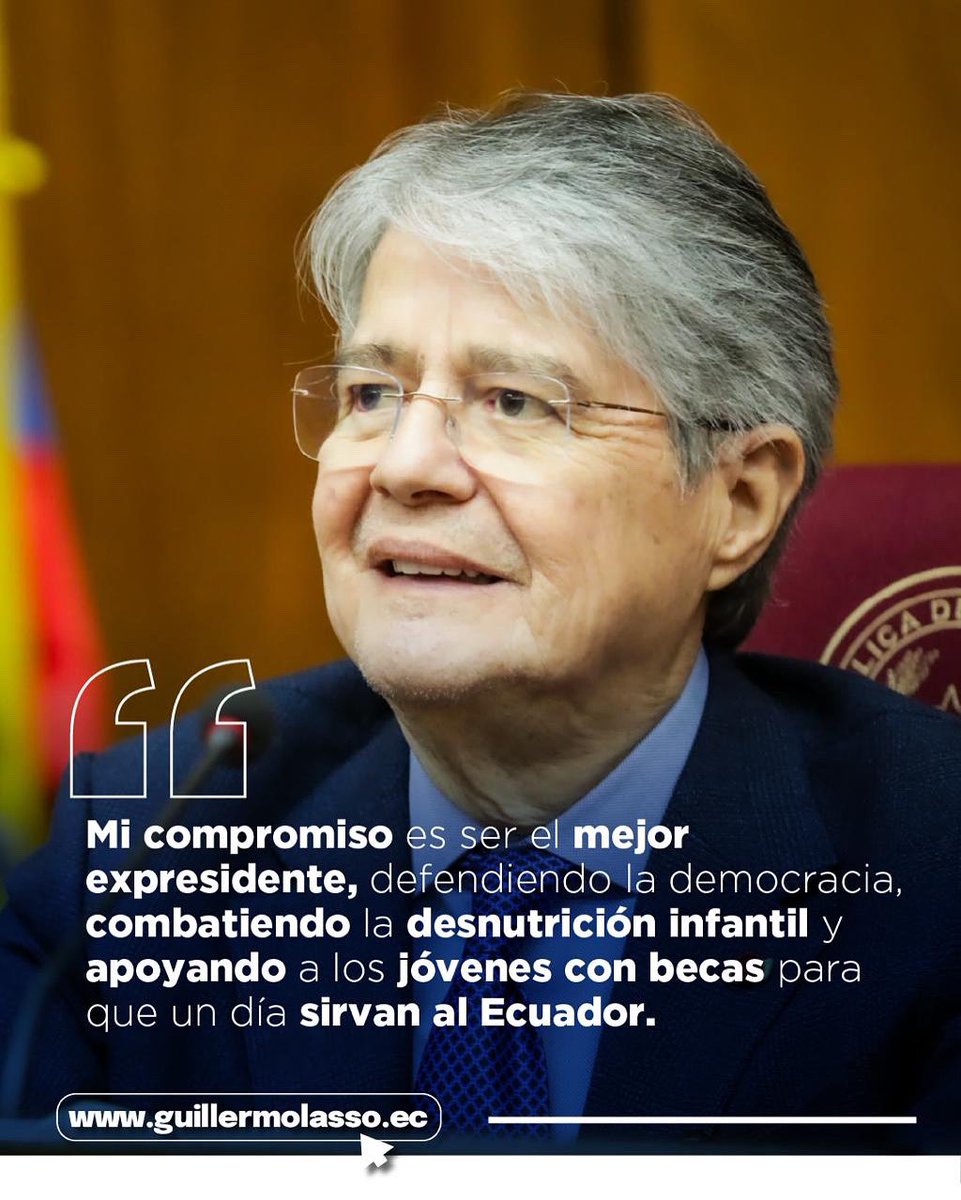 Guillermo Lasso (@lassoguillermo) on Twitter photo Mi compromiso es ser el mejor expresidente del 🇪🇨. Mi compromiso es ser el mejor expresidente del 🇪🇨.