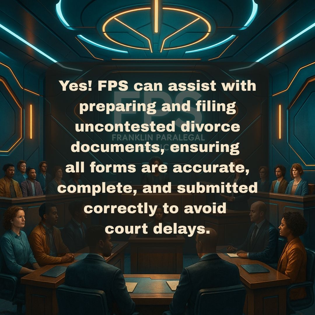 franklinplegal's tweet image. Can FPS help with uncontested divorce paperwork? #monday #mondayquestion #UNCONTESTED #divorce #paperwork #CourtDelays