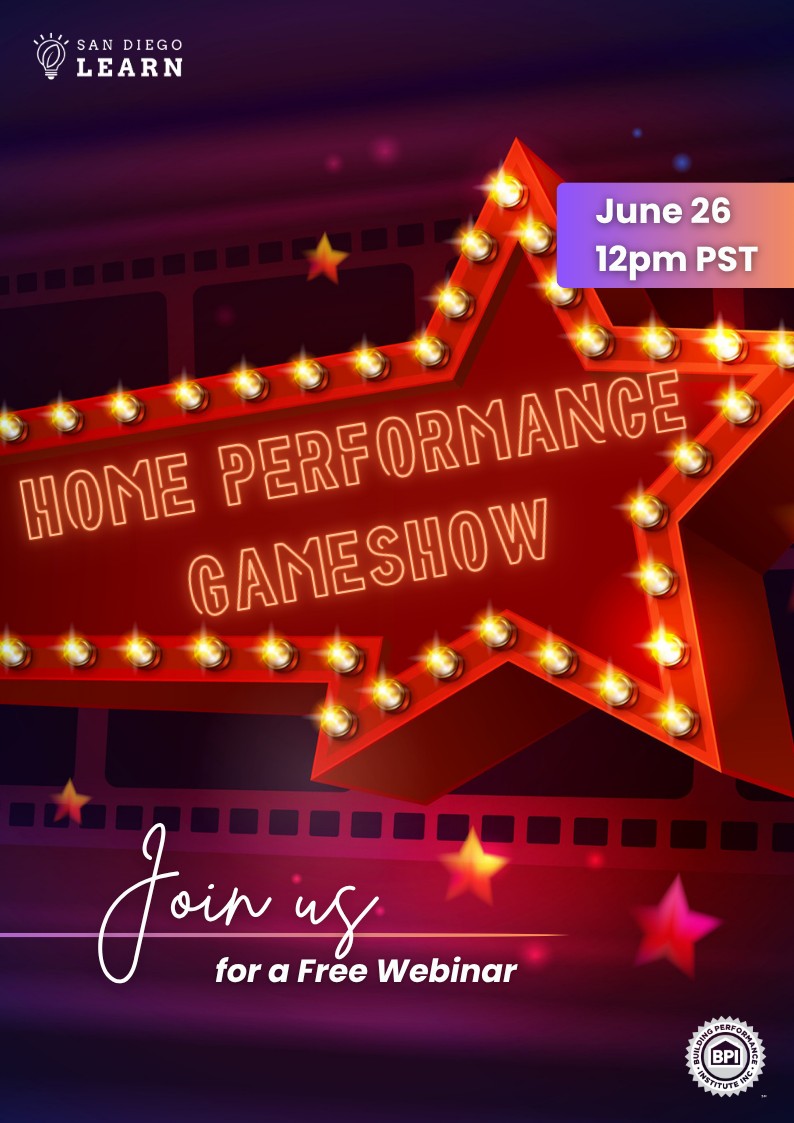 In just 3 days, join The LEARN Program and Building Performance Institute for their first-ever gameshow style webinar!

🧠Join us for a one-of-a-kind event spotlighting what-to-dos and what-not-to-dos! You'll be laughing...and learning!

Register now! ow.ly/BWHL50WfcbB