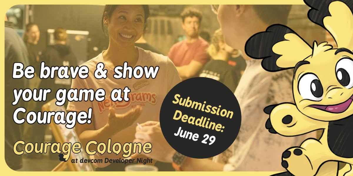 Courage Events (@courage_events) on Twitter photo 🕹️Going to gamescom? Got a game? Show it at #CourageCologne at <a href="/devcom_global/">devcom - developer community</a> Developer Night!
🎯 Submit by June 29 → courage.events/apply/
(After that = rolling if any spots are left 👀)
#gamescom #devcom #gameshowcase #indiegame #IndieGameDev 🕹️Going to gamescom? Got a game? Show it at #CourageCologne at <a href="/devcom_global/">devcom - developer community</a> Developer Night!
🎯 Submit by June 29 → courage.events/apply/
(After that = rolling if any spots are left 👀)
#gamescom #devcom #gameshowcase #indiegame #IndieGameDev
