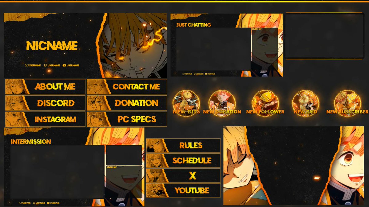 SophiaAdams56's tweet photo. 🔥 Designed for streamers who want to stand out, even in silence
#StreamOverlay #TwitchOverlay #KickOverlay #StreamerAssets #OBSDesign #CustomOverlay #AnimatedOverlay #streaming  #DemonSlayerOverlay #AnimeStyle #AnimeEdits #VTuberOverlay #StreamerDesign #ZenitsuAgatsuma https://t.co/KzMIUfLxAb