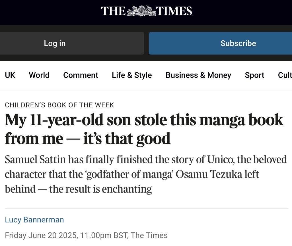 UNICO: AWAKENING (ユニコ: 目覚めのおはなし) (@unicomanga) on Twitter photo Review: "American writer Samuel Sattin and (the) Japanese artists...Gurihiru...have been given permission to complete Unico’s story in a rebooted series. The result is enchanting." <a href="/Gurihiru/">グリヒル</a> <a href="/TEZUKA_ENG/">TezukaProductions(ENG)</a> <a href="/GraphixBooks/">Graphix Books 💥</a>
<a href="/thetimes/">The Times and The Sunday Times</a>
thetimes.com/culture/books/…… Review: "American writer Samuel Sattin and (the) Japanese artists...Gurihiru...have been given permission to complete Unico’s story in a rebooted series. The result is enchanting." <a href="/Gurihiru/">グリヒル</a> <a href="/TEZUKA_ENG/">TezukaProductions(ENG)</a> <a href="/GraphixBooks/">Graphix Books 💥</a>
<a href="/thetimes/">The Times and The Sunday Times</a>
thetimes.com/culture/books/……