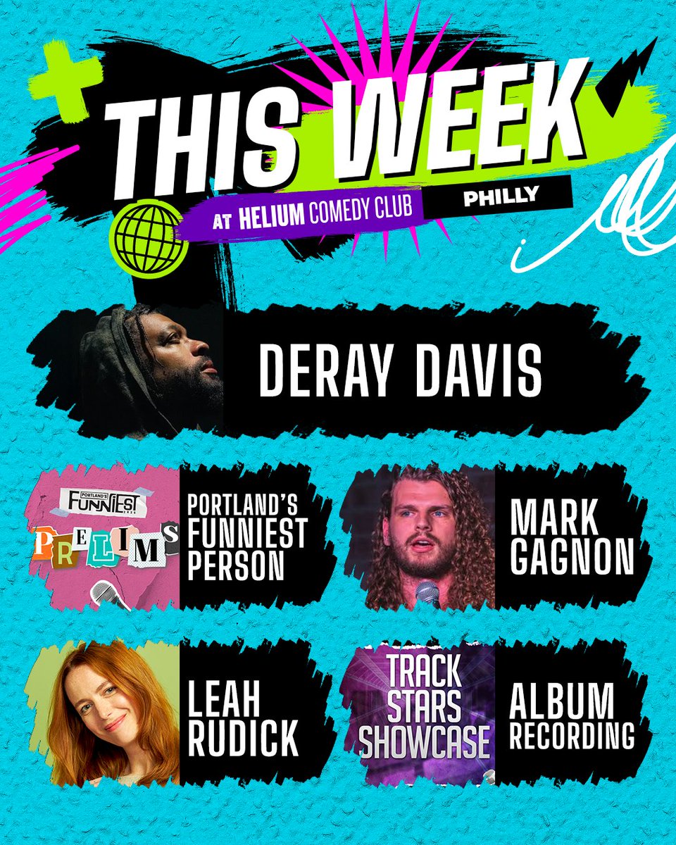 Helium Comedy PDX (@heliumcomedypdx) on Twitter photo This Week at Helium | Funniest, Leah Rudick, Track Stars, <a href="/markygags/">Mark Gagnon</a>, + <a href="/DeRayDavis/">DeRAY DAVIS: HOOD HERO</a>!
Get your tickets now: bit.ly/2Cw2wci This Week at Helium | Funniest, Leah Rudick, Track Stars, <a href="/markygags/">Mark Gagnon</a>, + <a href="/DeRayDavis/">DeRAY DAVIS: HOOD HERO</a>!
Get your tickets now: bit.ly/2Cw2wci