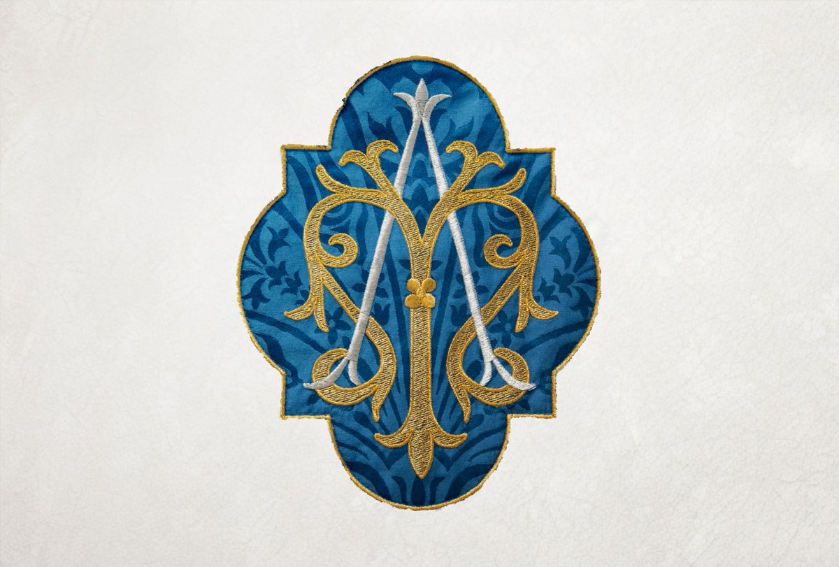 ImagoBene's tweet photo. We have a few Marian designs on our way. 

First out is this beautiful "MA for Auspice Maria" with a blue cloth background, taken from a chasuble, applied across multiple product types.

https://t.co/AlrercMaso 

#AuspiceMaria #CatholicStore #CatholicArt #Marian #chasuble https://t.co/jI75fo9aPE