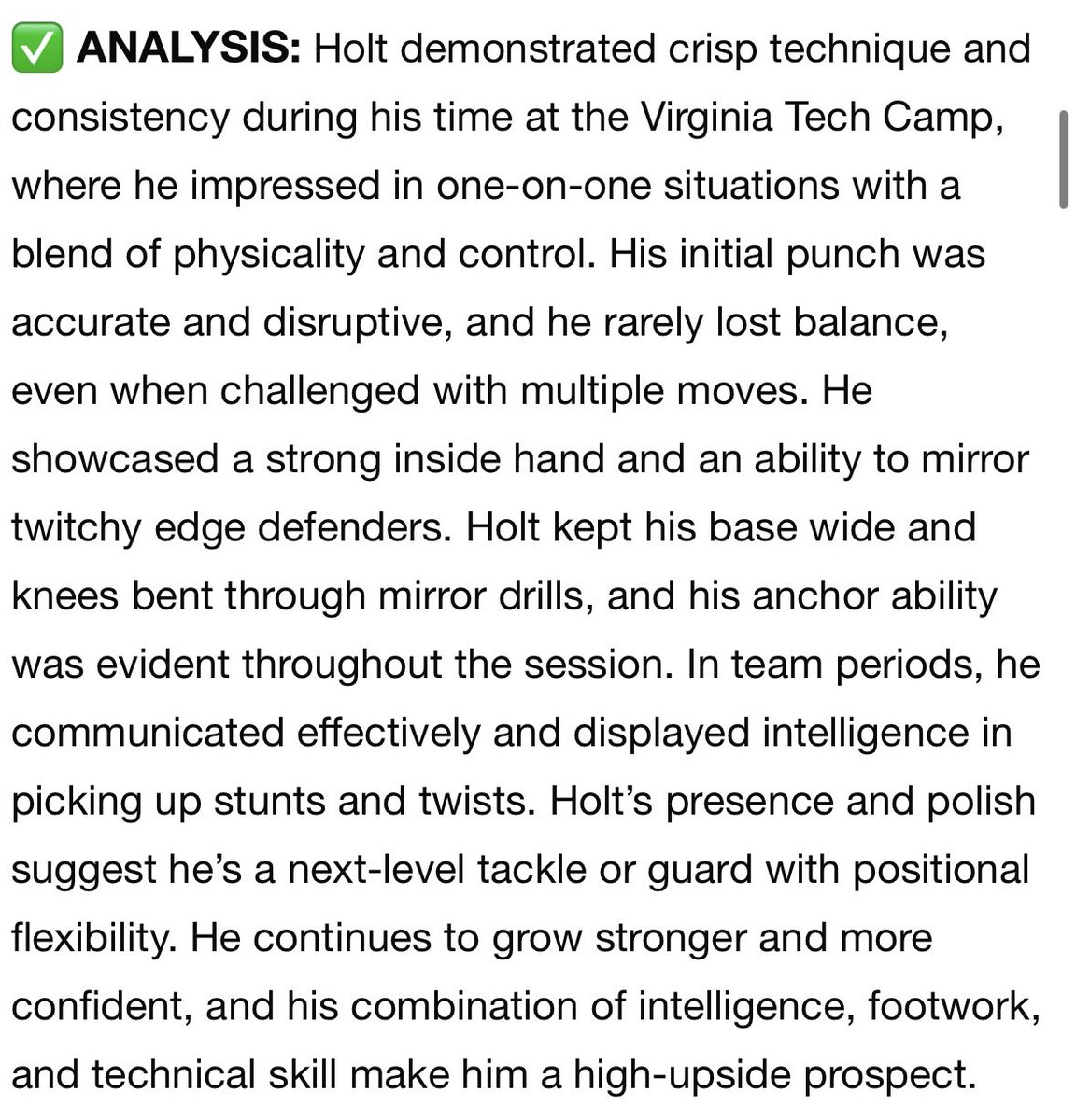 MasonHolt27's tweet image. Thank you to @sixstarfootball for the analysis and scouting report from my work at the VT camp this summer.  Thank you @CoachMooreVT and his staff for the great coaching and camp experience.