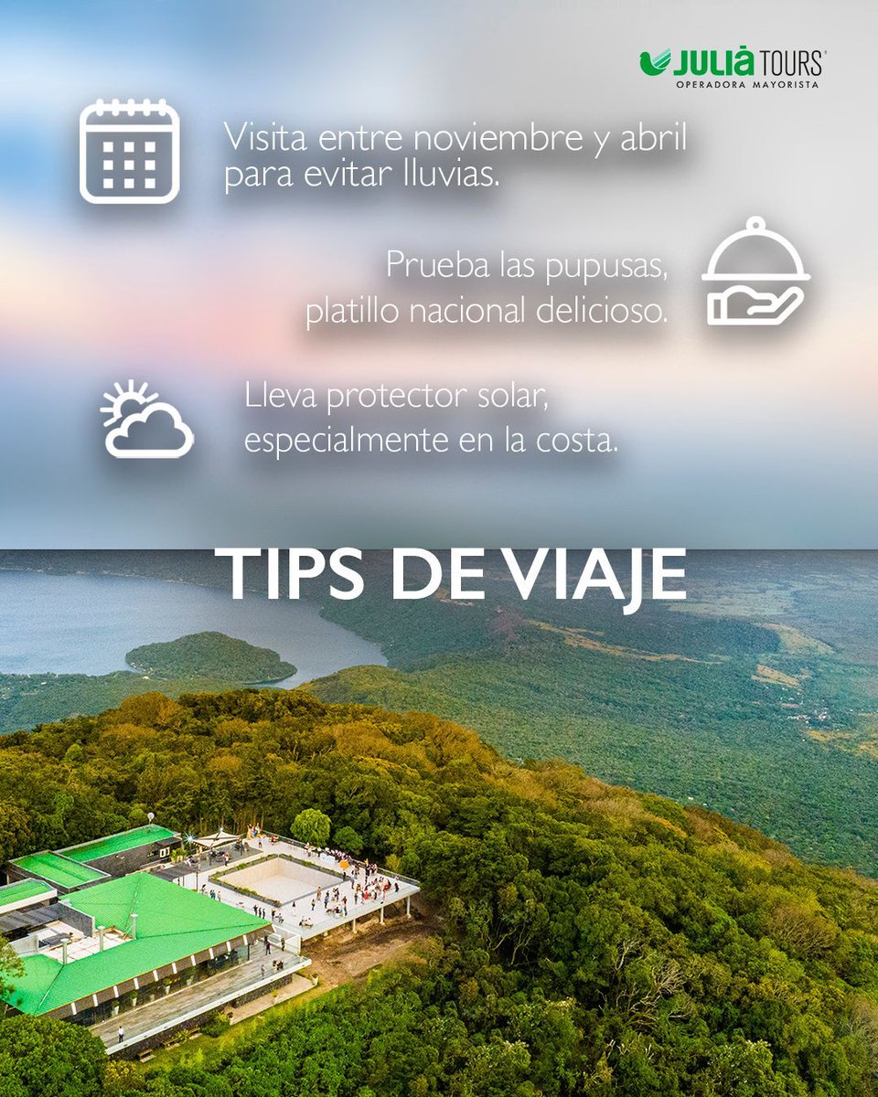 juliatoursmex's tweet photo. El Salvador, el país más pequeño de Centroamérica, ofrece playas perfectas para surfear, volcanes activos y pueblos encantadores.
Si tienes planeado visitirla, no te pierdas de estos tips 😉👇🏼
.
.
.
👩🏻‍✈‍🛫Para mayor información consulta tu agencia de viajes. https://t.co/ebouPD2Vgr