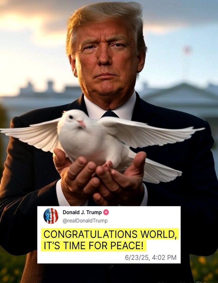 Congratulations World it’s Time For Peace.Thank you President Trump ,Thank you God for Always Watching out for our President,Thank you God for always taking care of our Military, Veterans,Navy ,Marines .
President Trump was God Chosen One !