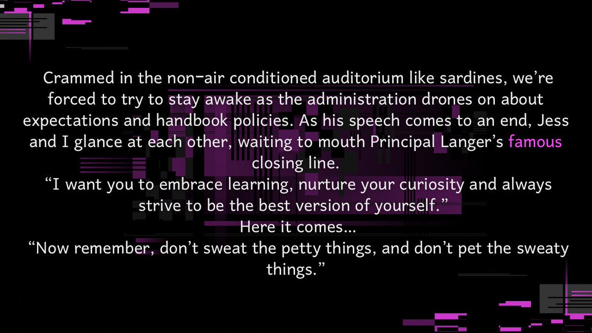 CarlyHiebner's tweet image. #wipsnips
#amquerying
#WritingCommunity 

The old first day of school assembly… 
✨THE ANNORA PROJECT✨