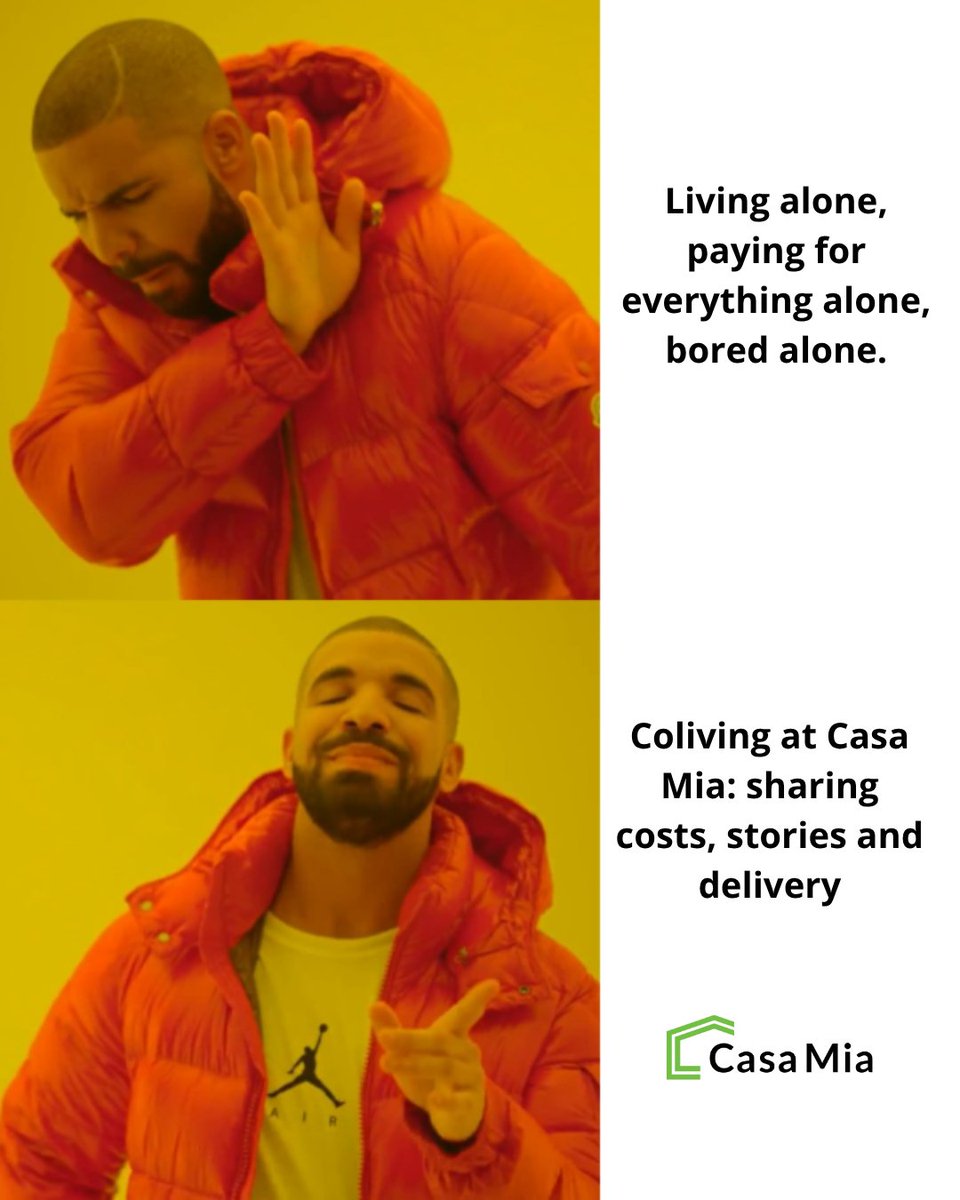 CasaMiaColiv's tweet image. Living alone = expensive + lonely
Coliving at Casa Mia = share rent, wifi, and your Netflix queue.
#CasaMia #Coliving #DrakeMeme #DigitalNomads #SharedLiving