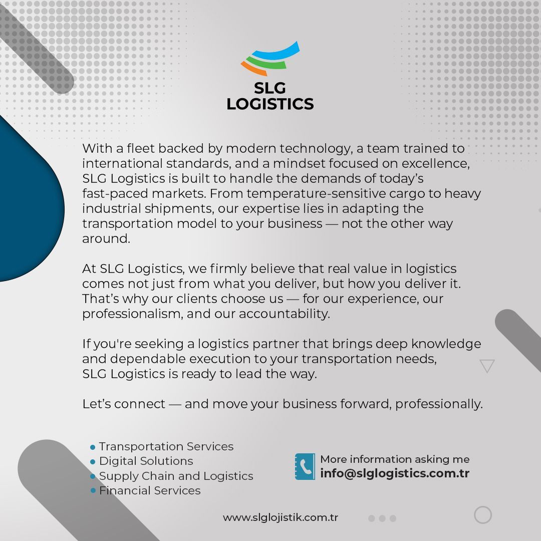 Uzmanlıkla Desteklenen Taşımacılık Hizmetleri

SLG Lojistik’te taşımacılık yalnızca bir işlev değil — bir ustalıktır. Bizim için lojistikte profesyonellik; her gün, her kilometrede tutarlılık, güvenilirlik ve hassasiyetle hizmet sunmak demektir.

#CEOGörüşleri #OsmanYiğit #SLG