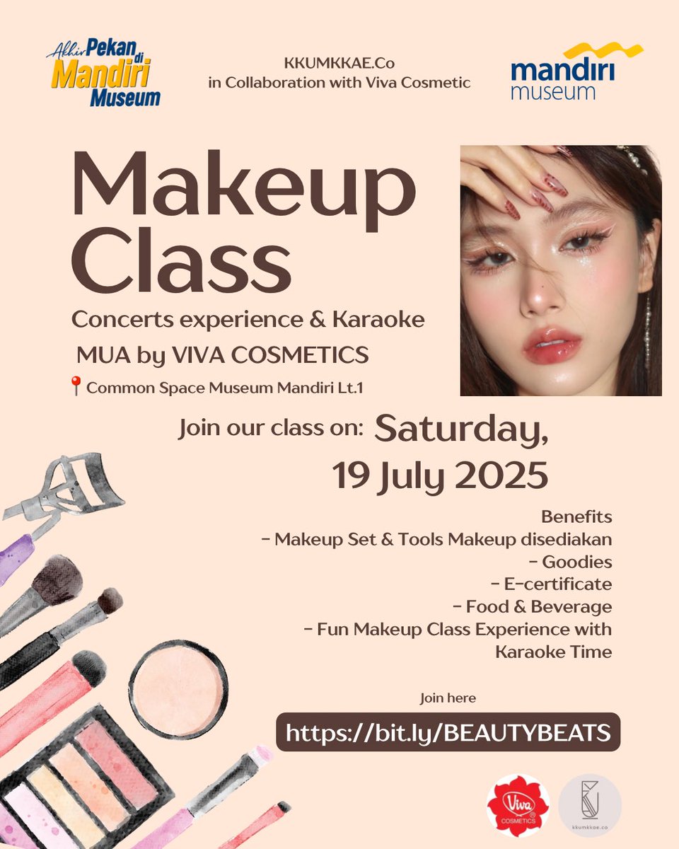 💄 BEAUTY BEATS: Makeup Concert Class by x Viva Cosmetic

Cung yang sering dateng ke konser juga sering bingung mau makeup apa? ☝🏻

Yuk belajar makeup konser yang tahan lama, flawless, dan tetap paripurna di tengah crowd konser siap tempur bareng Viva! 🫰🏻

ALT for details 💌