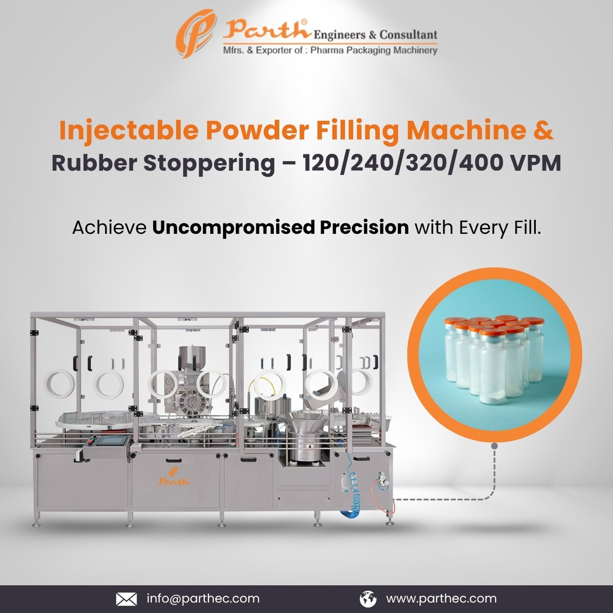 EngineersParth's tweet image. The Automatic Injectable Powder Filling &amp;amp; Rubber Stoppering Machine offers high-speed filling &amp;amp; precise rubber bunging at 120/240 vials/min. Ideal for GMP-compliant pharmaceutical production!
visit parthec.com/product/automa…
#Parthec #injectablepowderfillingmachine