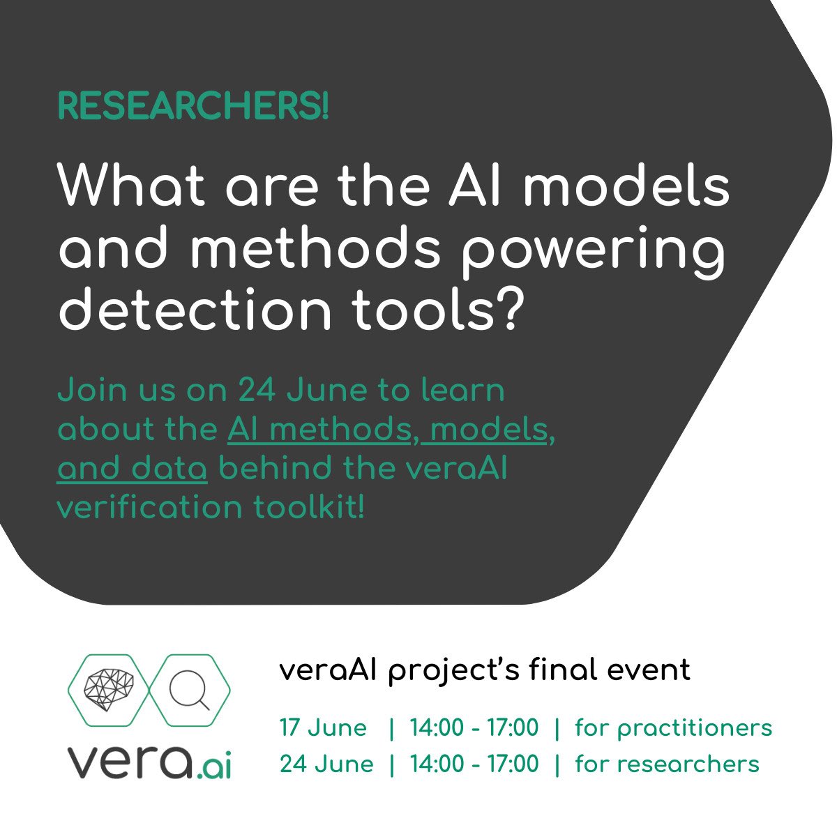 Today from 2-5 pm CET our second online webinar in which we present outcomes of our work on #disinformation detection and content analysis takes place. Target audience: researchers and anyone interested in hardcore R&amp;D approaches and solutions. veraai.eu/posts/two-vera…