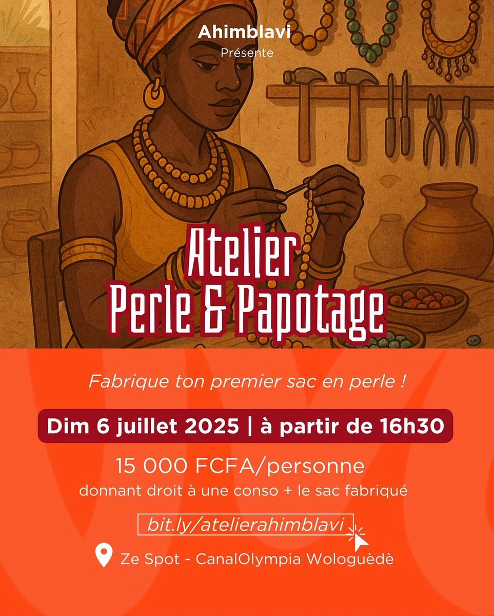 #Event | Atelier Perle &amp; Papotage. 

Dans cet atelier 100% pratique avec Ahimblavi, vous apprendrez à fabriquer votre premier sac en perles et à repartir avec dans une ambiance conviviale. 

Inscrivez-vous ici : bit.ly/atelierahimbla…

#ZeSpot