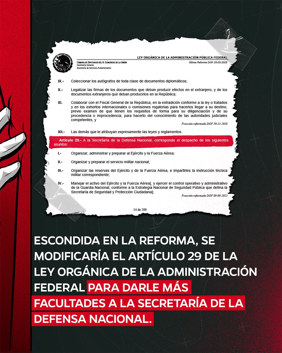 ¡ATENCIÓN! Las reformas que se discutirán en el Congreso el día de mañana 24 de junio, configuran un panorama peligroso para los derechos humanos y otorgan mayores herramientas de vigilancia a las fuerzas armadas. 

Es necesario informar, compartir y participar activamente. ⬇️
