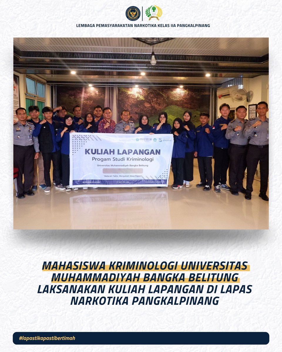lpn_pkpinang's tweet photo. Mahasiswa Kriminologi Universitas Muhammadiyah Bangka Belitung Laksanakan Kuliah Lapangan di Lapas Narkotika Pangkalpinang
#kemenimipas
#guardandguide
#ditjenpas
#pemasyarakatanbabel
#kanwilditjenpasbabel
#hermansawiran
#lapasnarkotikapangkalpinang
#lapastikapastibertimah https://t.co/eaQr003YB0