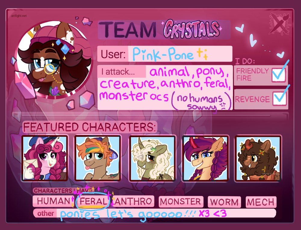 i'm focusing on revenging literally as many people as i can who attack me this year, above all else!!! come and get me >:D

artfight.net/~Pink-Pone