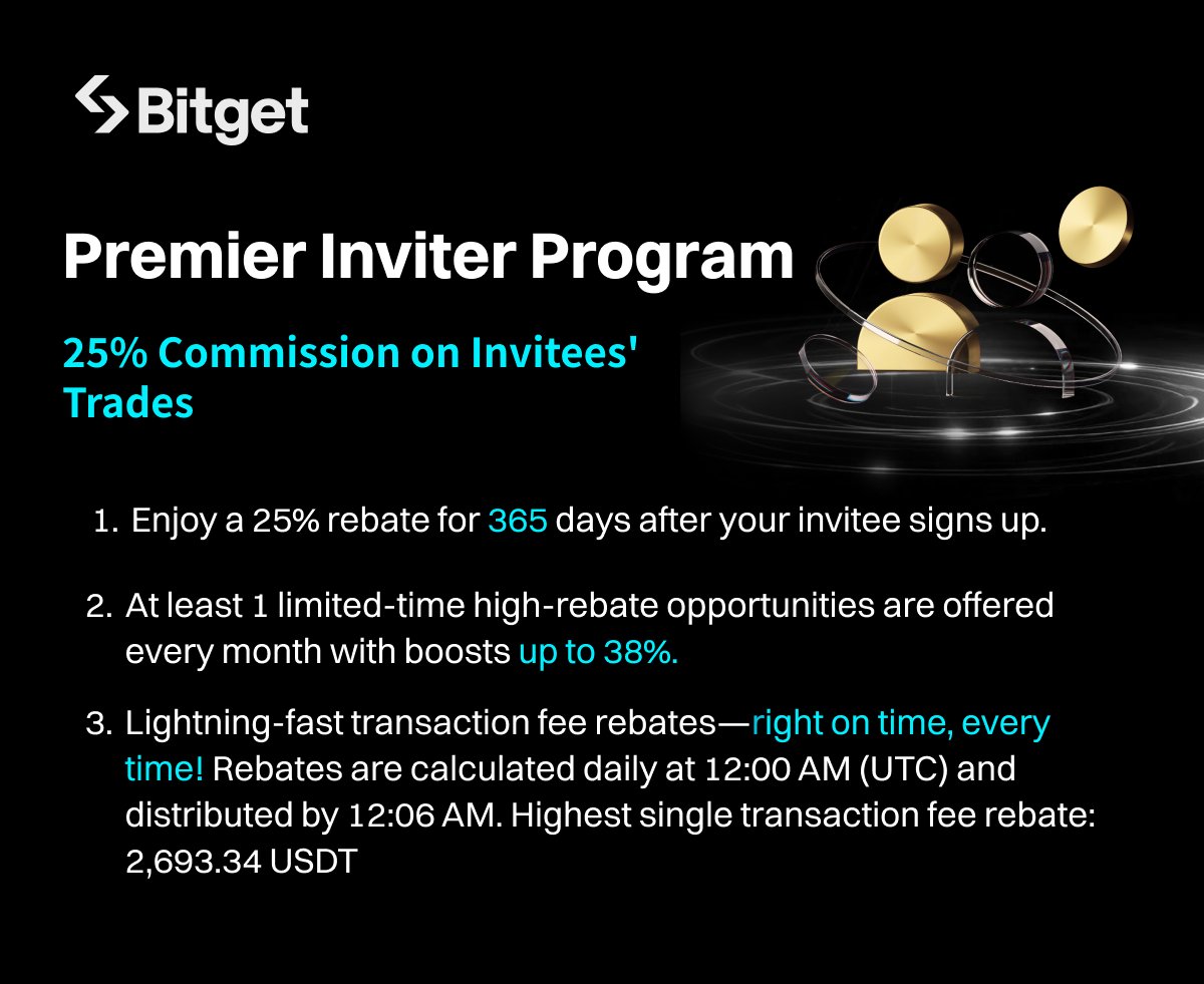 DefiGuru01's tweet photo. Bitget #PremierInviter program
➡️ Invite 1 friend, complete a task, and earn 25% rebate
➡️ Join 1–2 monthly campaigns with rebates up to 38%
➡️ Enjoy 24/7 dedicated support
Start inviting and boost your rewards now. 😊
https://t.co/w0SRmUXTDw…
#Bitget #PremierInviter https://t.co/6PrfBBoBlo
