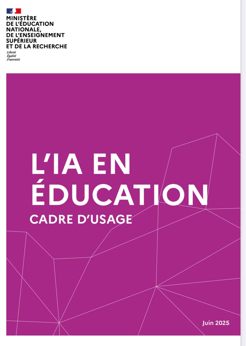 📍Questionner et solliciter l’#IntelligenceArtificielle en éducation 

✅ Un cadre d’usage œuvrant pour un usage responsable &amp; réfléchi des #IA génératives

👉eduscol.education.fr/4188/les-intel…