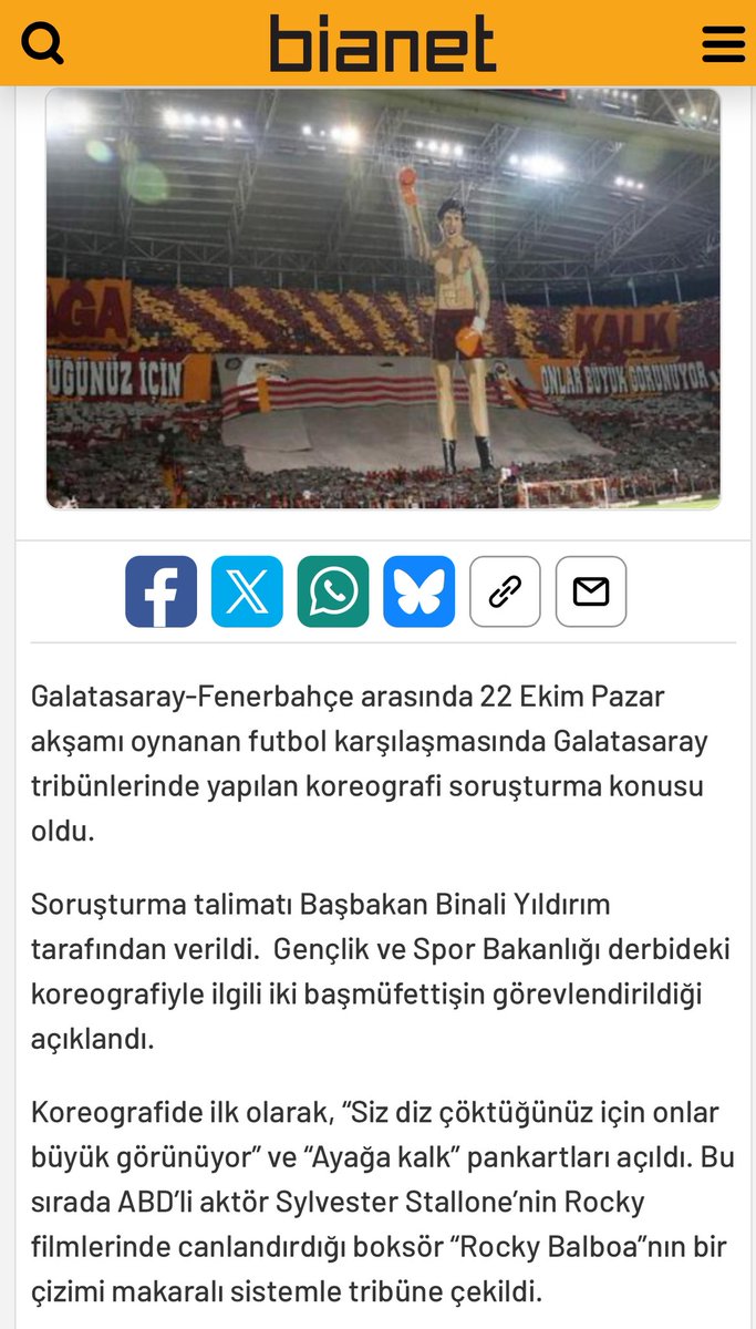 Koreografi ve El Ele Tutuşma simgesi

22 Ekim pazar 2017'de Galatasaray be Fenerbahçe maçında "Rocky Balboa" koreografisi açılmıştı. 
Bu koreografi büyük tartışmalara neden olmuştu. 
Koreografide yazılan yazı şöyle: “Siz diz çöktüğünüz için onlar büyük görünüyor”  ve sonra “Ayağa