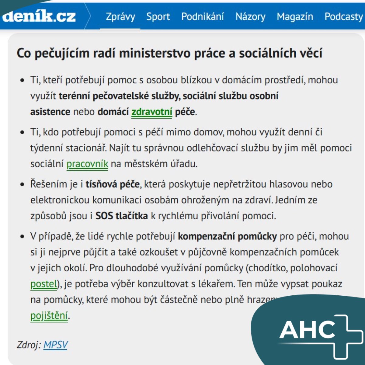 “Sendvičová generace musí zvládat tři směny. V práci, u dětí a u starých rodičů.” Chcete pomoc s péčí o seniorní příbuzné? MPSV doporučuje a AHC umí:
➡️ domácí péče sestricka.cz🚗
➡️ tísňová péče sestrickasos.cz
➡️ více článek denik.cz/z_domova/cesko…