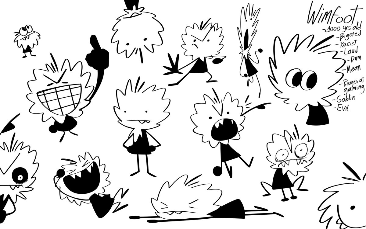 this is Wimfoot 
A menace who resembles a poorly, crudely drawn bigfoot doodle. Being stuck in the white void with Prince and the others, he kinda makes the experience a living hell for them. Wimfoot is general is just cantankerous, disrespectful and pretty dickish.