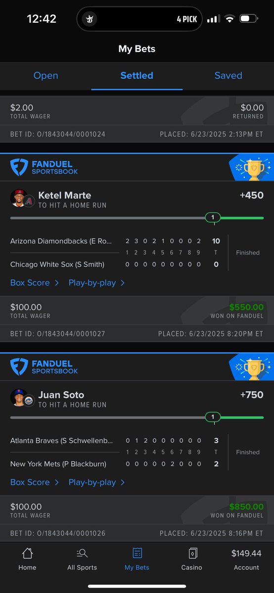 garyzhangco's tweet photo. Dinger Monday!!!! 2k cashed ✅

#gamblingX #parlay https://t.co/Sl84qZg0Sg